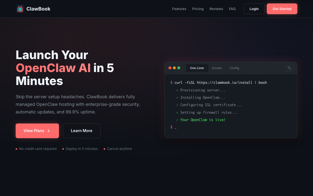 ClawBook homepage screenshot