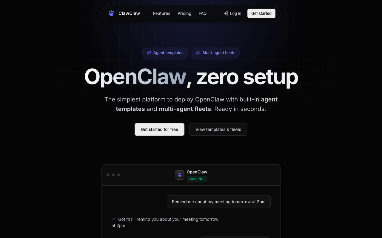 ClawClaw homepage screenshot