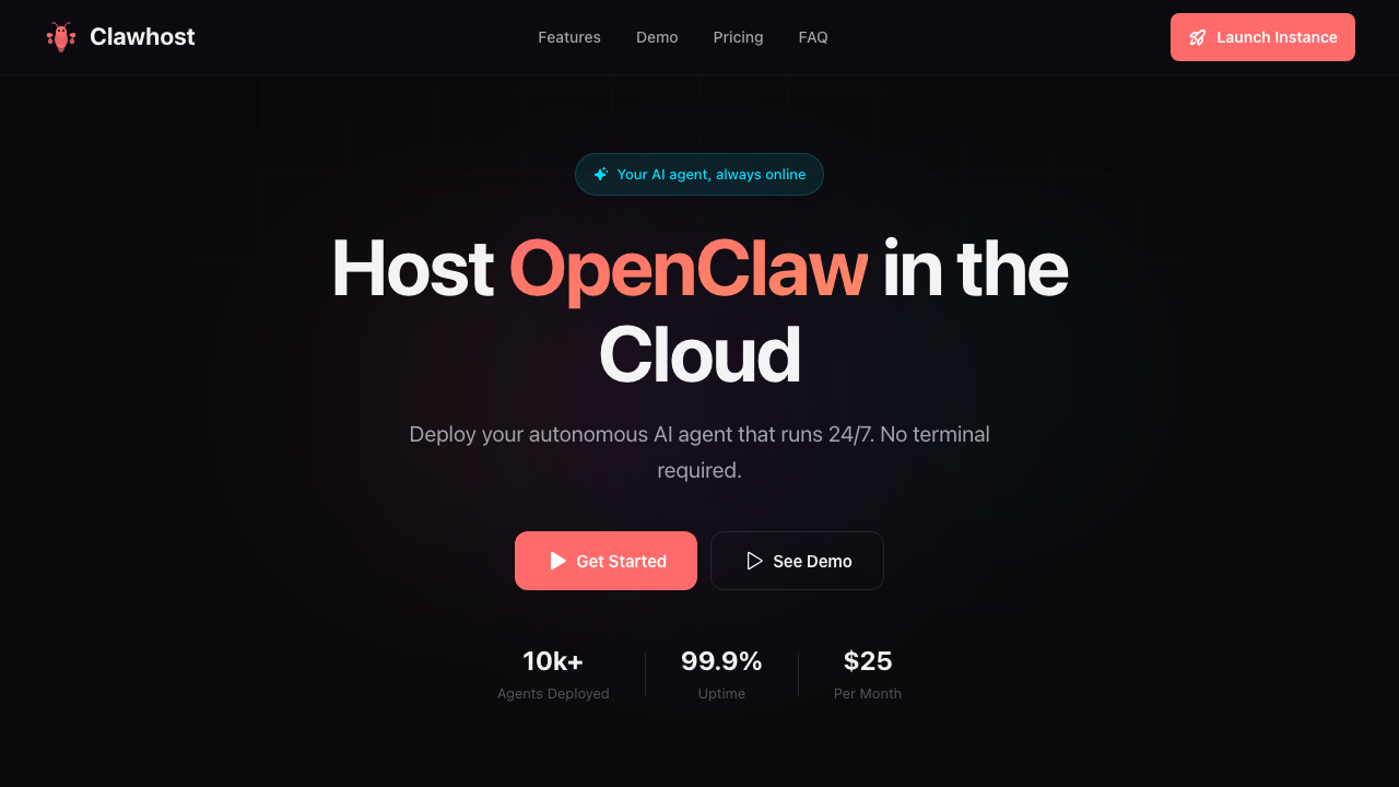 Clawhost (Dev) homepage screenshot