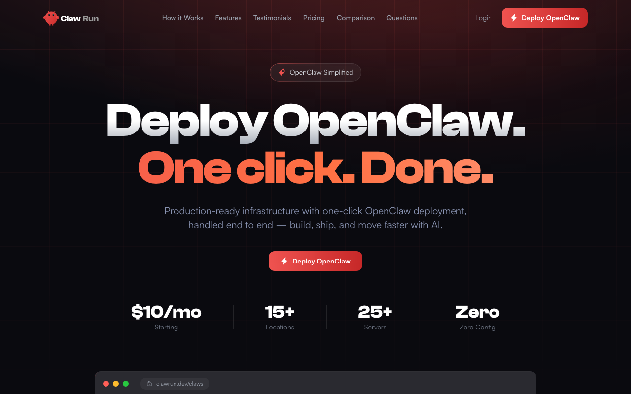 ClawRun homepage screenshot