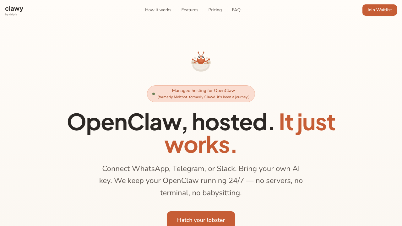 Clawy homepage screenshot