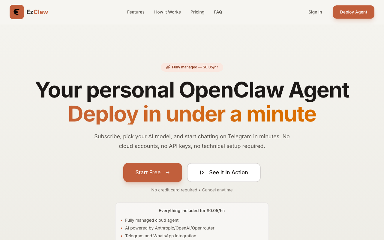 EZClaw homepage screenshot