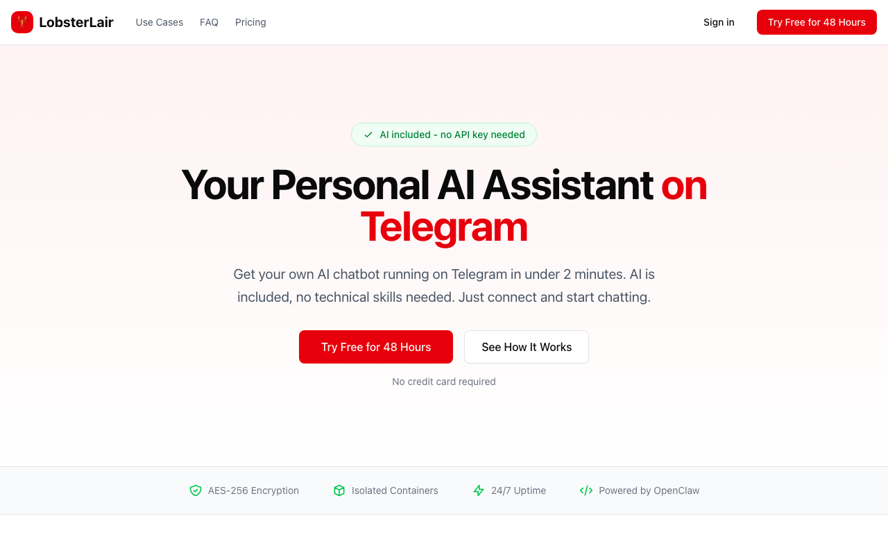 LobsterLair homepage screenshot