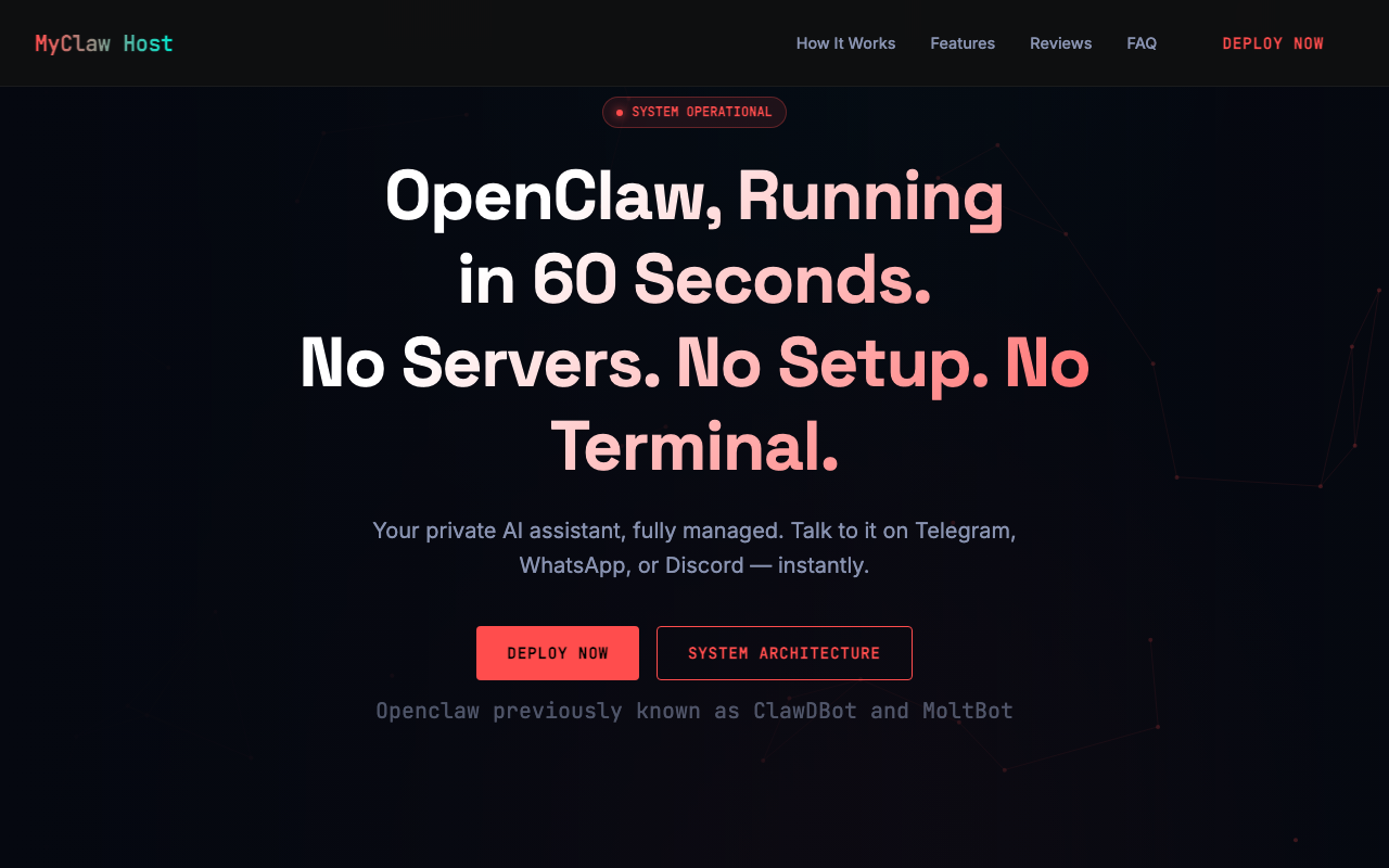 MyClaw Host homepage screenshot