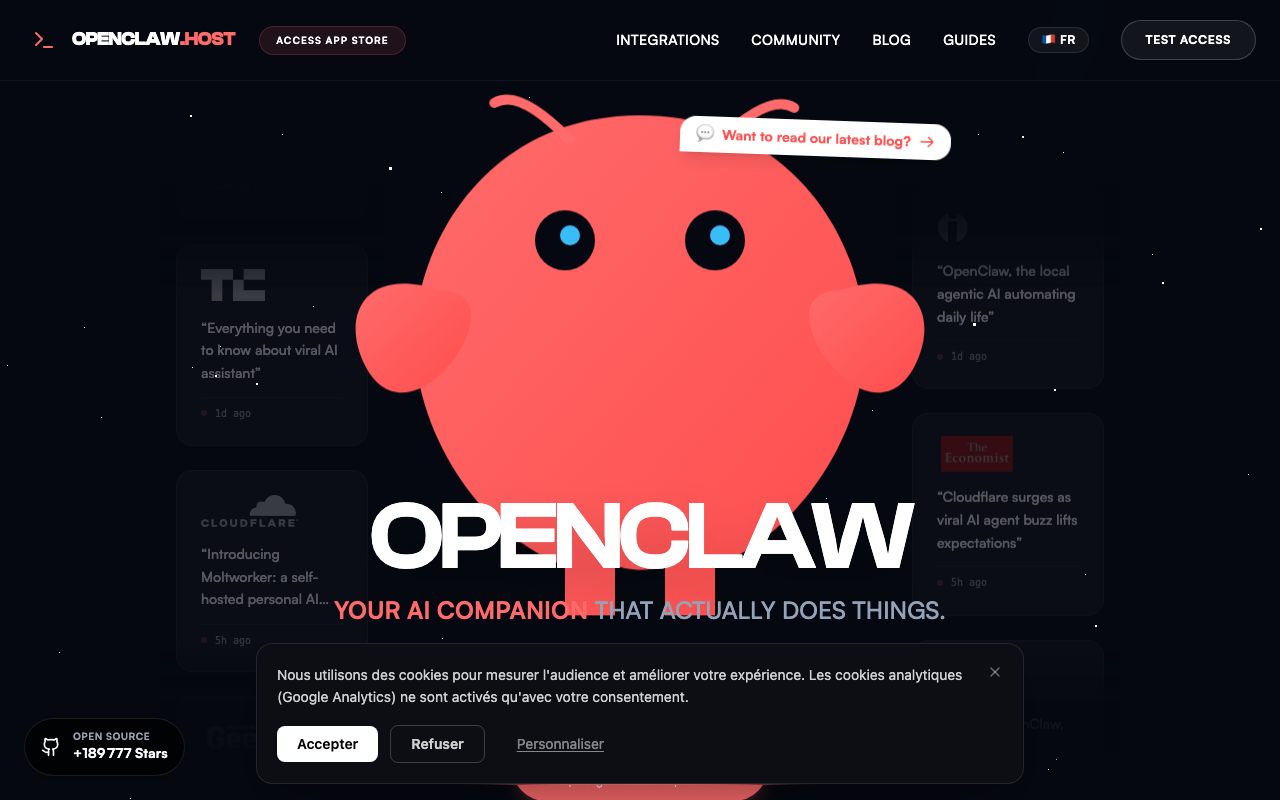 openclaw.host homepage screenshot