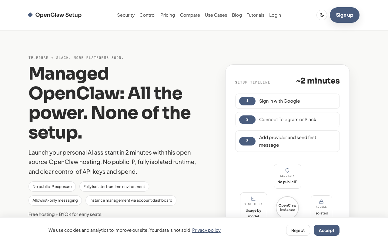 OpenClaw Setup homepage screenshot
