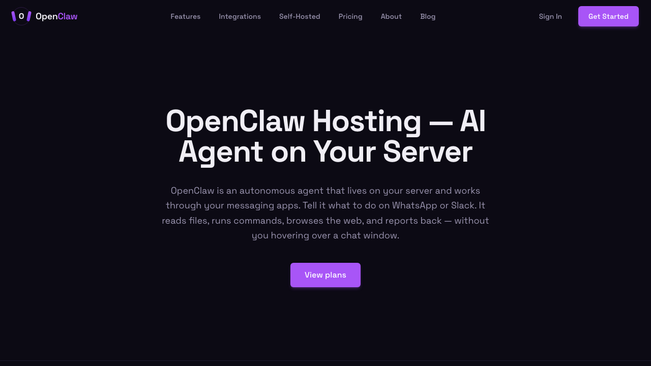 OpenClawHosting.io homepage screenshot