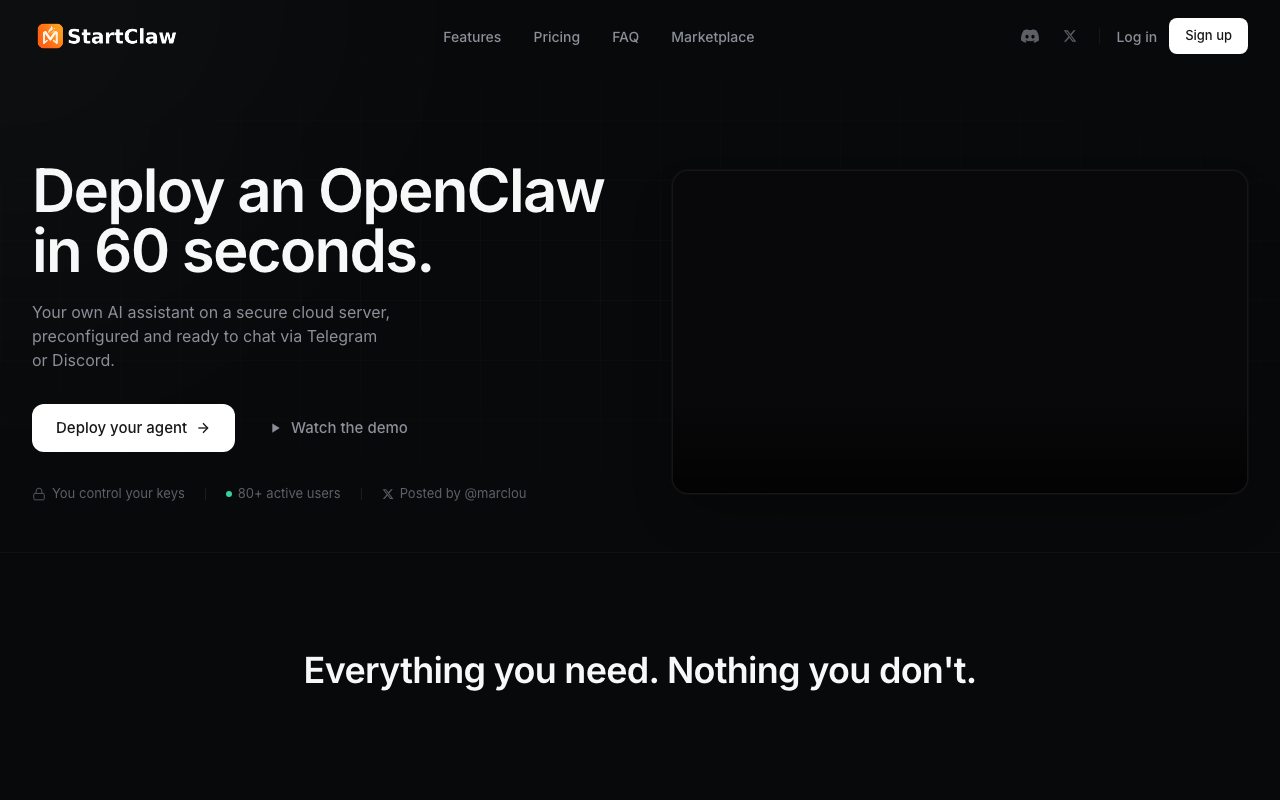 StartClaw homepage screenshot