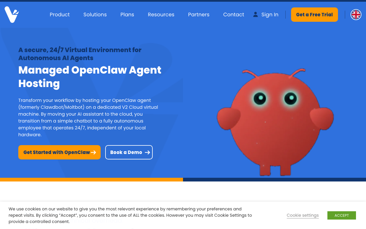 V2Cloud homepage screenshot